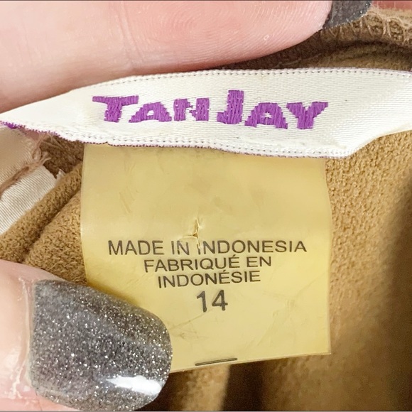 Tanjay Camel Brown Faux Suede Open Front Jacket with Gold Zip Pockets – Size 14 - Picture 7 of 8